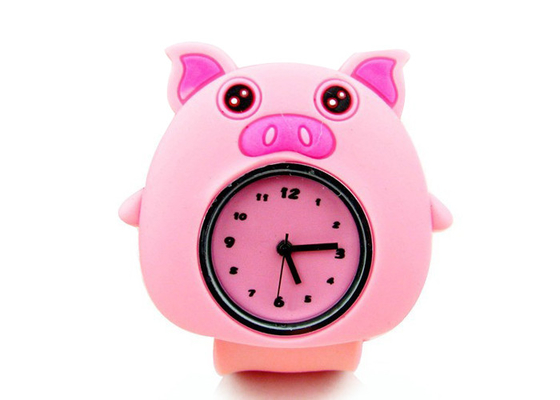 Hermosa rosa cerdo bofetada de Silicon pulsera muñeca relojes para niñas con logotipo personalizado